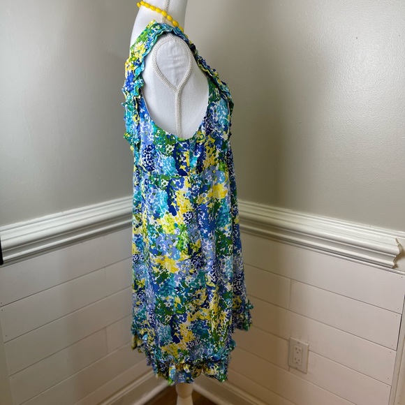 New Directions Abstract Print and Ruffled Dress 14 FREE SHIP - Picture 2 of 5